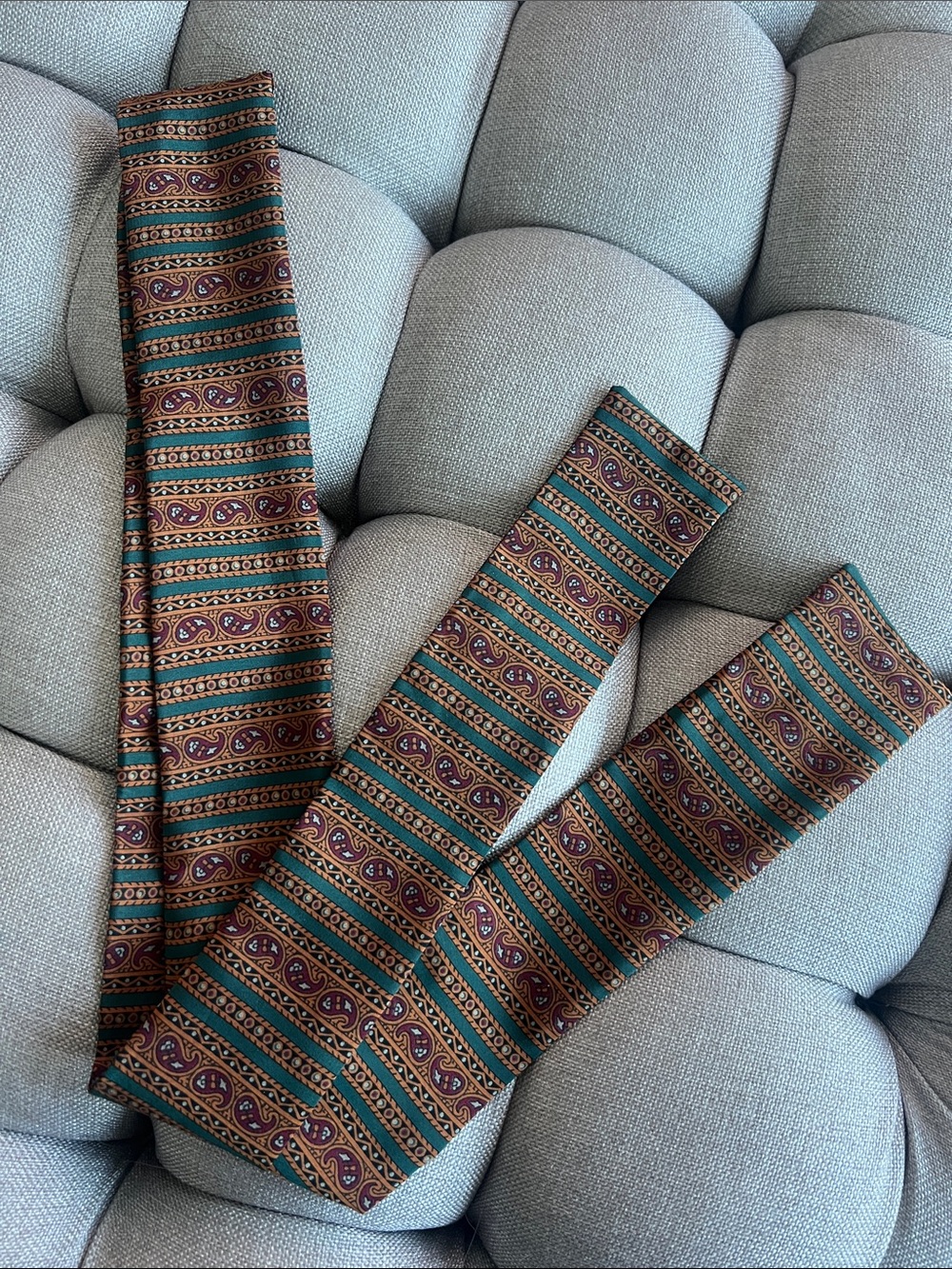 Paisley Silk Scarf in Brown, Burgundy, and Teal